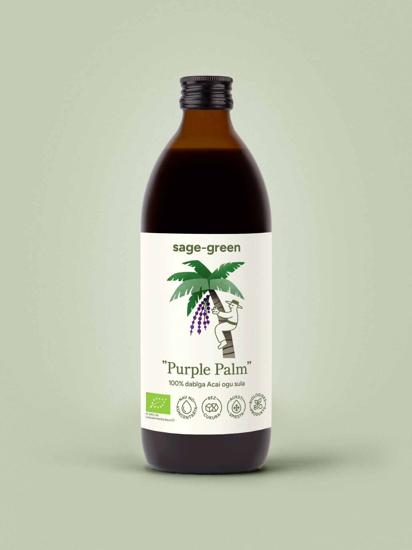 Purple Palm – 100 % bioloģiskā acai sula 500 ml pudelē, auksti spiesta, bez piedevām